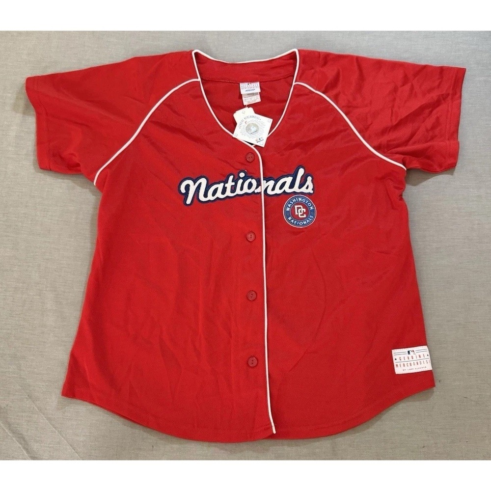 Washington Nationals Genuine Merchandise Baseball Jersey Womens XXL Red Button.